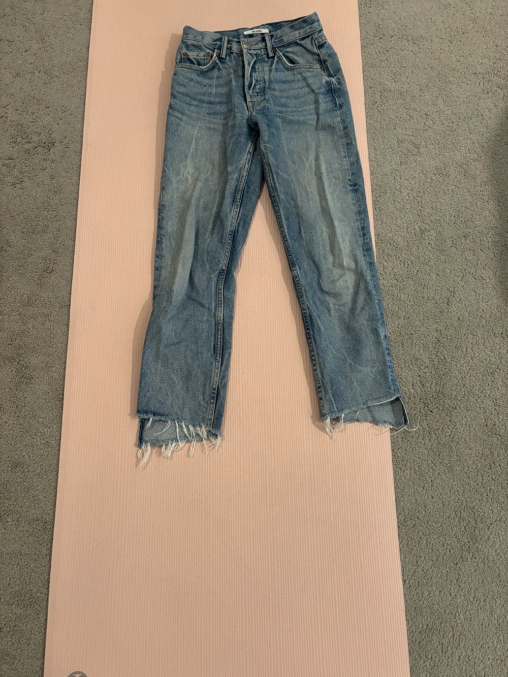 GRLFRND Light Blue Raw-Hem Cropped Straight Jeans